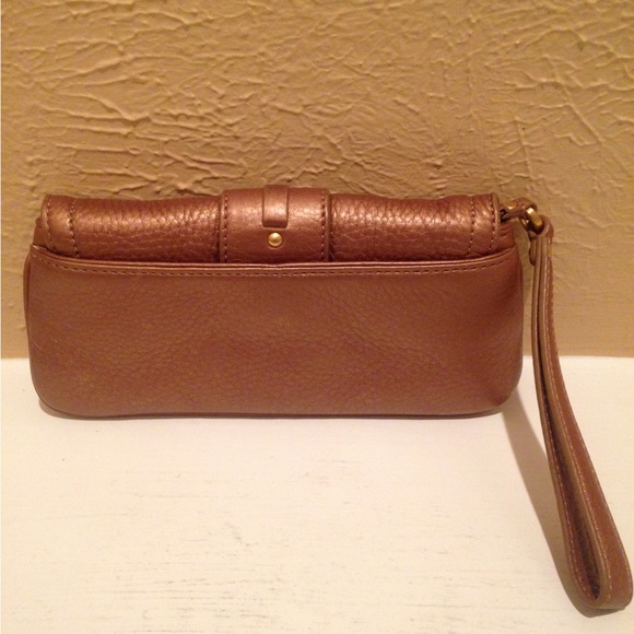 VTG Cole Haan Village Gold Open Flap Pebbled Leather Wristlet - Picture 3 of 8